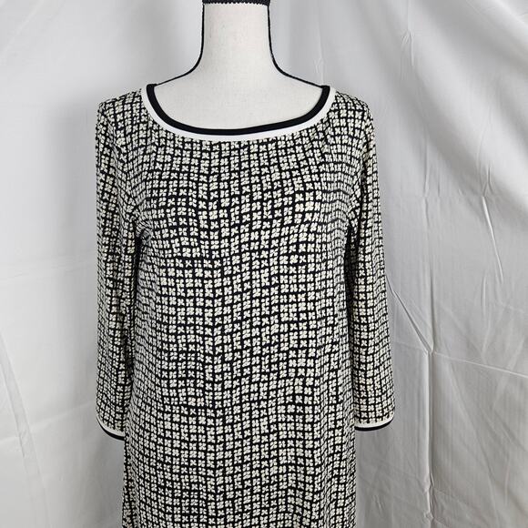 Max Studio Shift Dress Womens M Black White Geometric Stretch Classic Mod Artsy - Picture 2 of 8